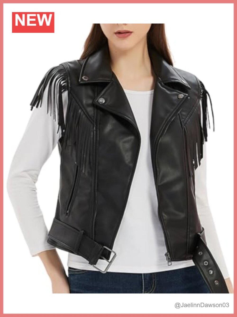 Faux Leather Fringe Vest Motorcycle Biker Belt Sleeveless Jacket
